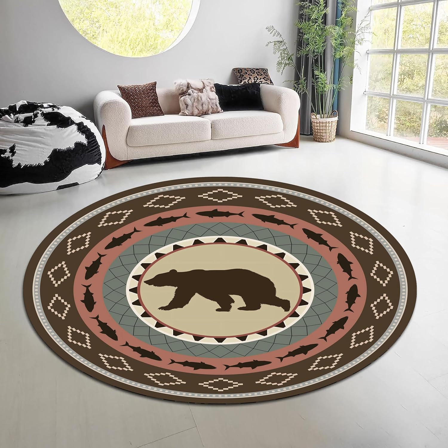 Hunting Outdoor Mat - Vintage Nature Forest Round Rug Green